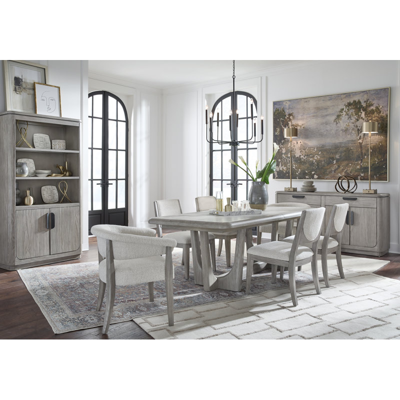 Extendable Trestle Dining Table With 2 Side Chairs 2 Host Chairs And Buffet, 6 Pieces: Table, 4 Chairs, Buffet