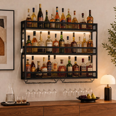 Wine Bottle & Glass Rack Black