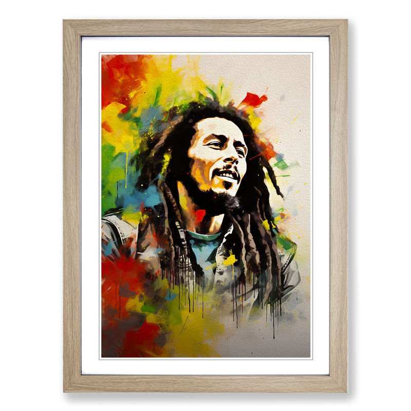 XYZ-FRM-V1223-2161 Bob Marley Dadaism - Single Picture Frame Print on Wood, 34cm H x 25cm W x 2cm D, Oak Framed