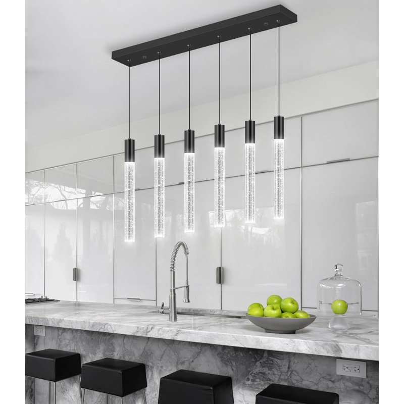 Lustre rectangulaire moderne 6 lumières Glam, Noir mat