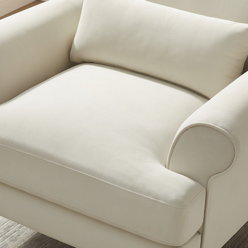 Fauteuil d'appoint à accoudoirs roulés 39,37 po avec siège profond surdimensionné, Velours écru