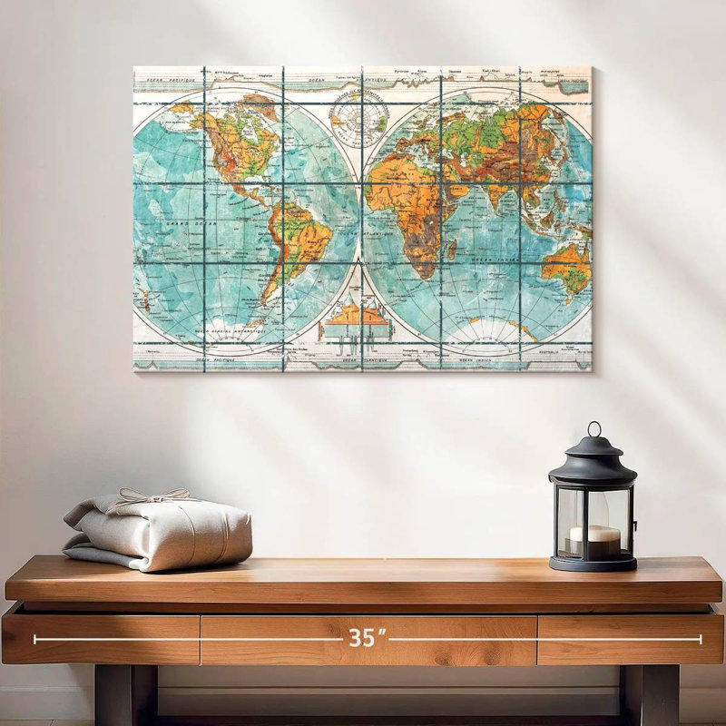 Globe terrestre carte du monde sur toile, H 16 po x l 24 po x P 1,25 po