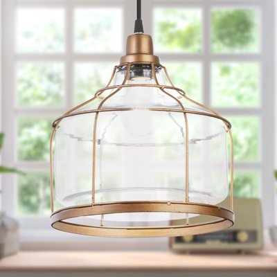 10"W Kezia Brass Metal and Clear Glass Pendant Light