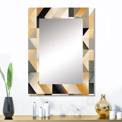 «Beige Minimalist Polygons Serenity» - miroir géométrique unique, grand miroir mural moderne, impression d'art en métal