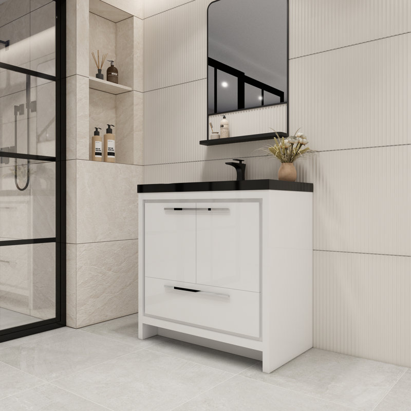 Ensemble de meuble-lavabo simple 36 po Enville, Blanc très luisant