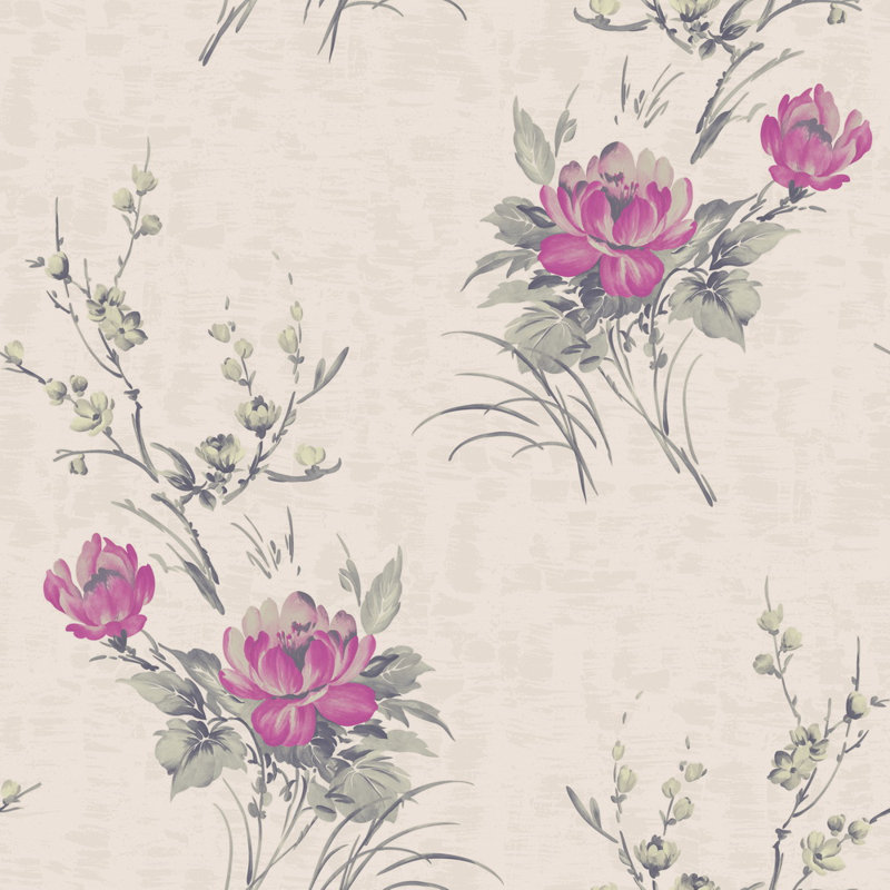 Rouleau de papier peint l 33 pi x l 21 po Jessie, Fuchsia / beige