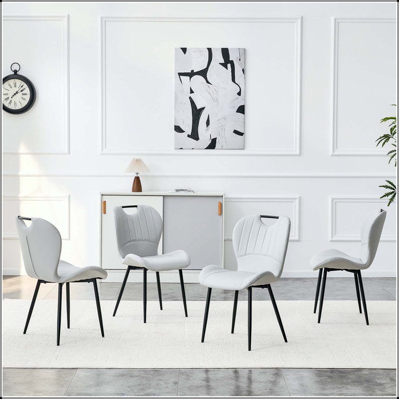 Chaise de salle à manger en polyuréthane gris clair avec poignée intégrée - ensemble de 4, Gris clair