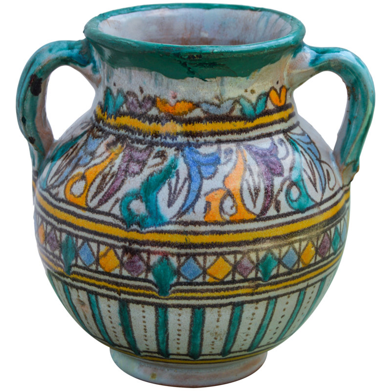 Vase de table intérieur / extérieur 6 po turquoise / orange / blanc
