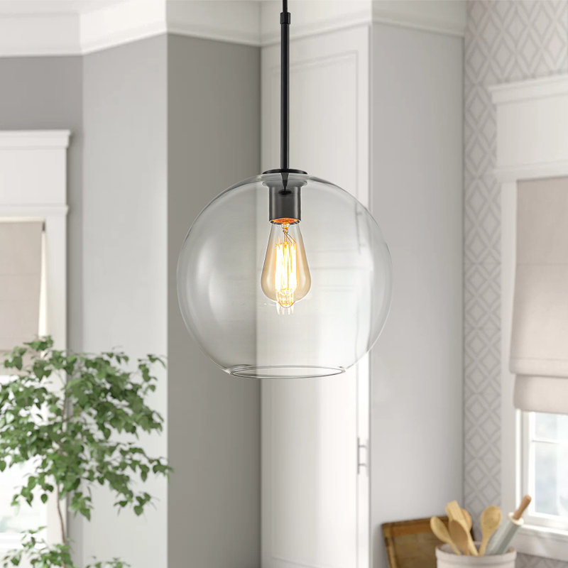 Luminaire suspendu sphère en verre 1 lumière Honorius, Noir mat, Transparent