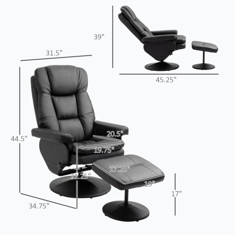 Black Faux Leather Swivel Recliner with Ottoman