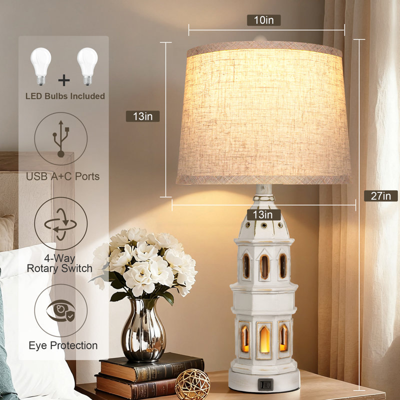 Ensemble de 2 lampes de table 27 "avec USB A + C, lampes de chevet modernes pour la lecture de la table de bout du salon