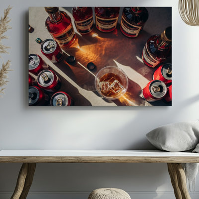 Toile, tableau encombré, scène mettant en vedette plusieurs bouteilles de Johnny Walker, art mural, étiquette rouge, whisky