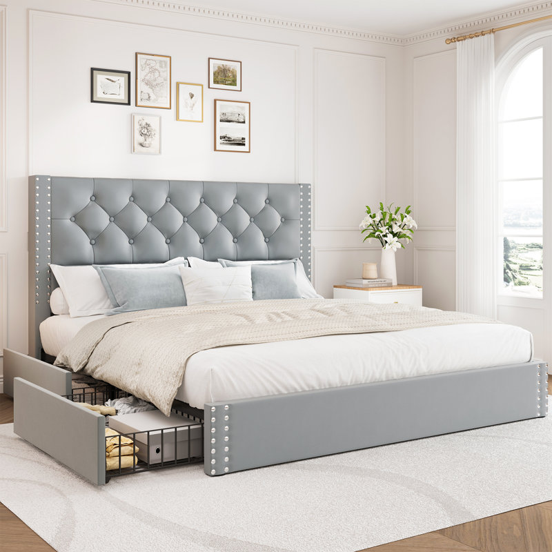 Kevyon Upholstered Storage Bed, Grey, Full