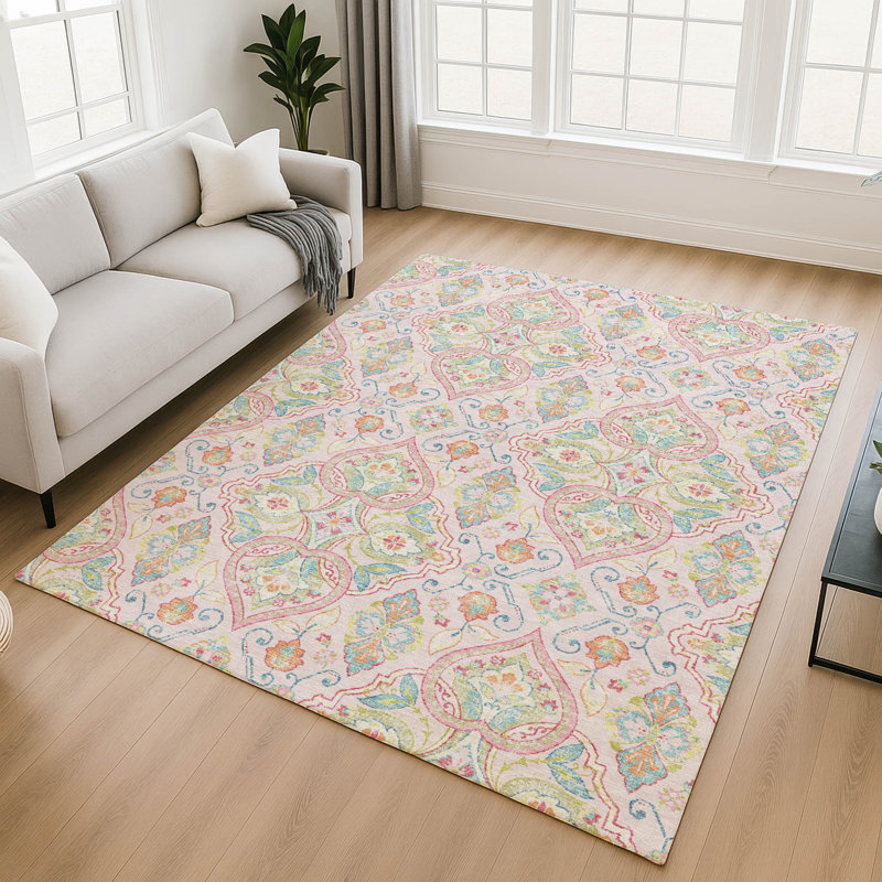 Premium Machine Washable Mayfield AMF2207 bohemian Rug, Pink, 2'6" x 3'10"