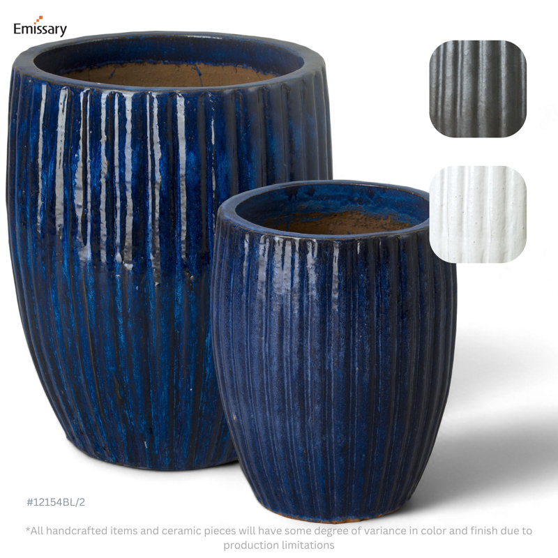 Hensler Handmade Ceramic Planter, Blue, 20" H x 16" W x 16" D