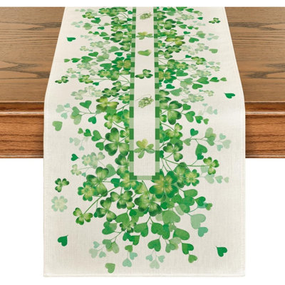 Shamrock Leaves Heart Table Runner, St. Patrick’S Day Spring Clover Kitchen And Dining Decor