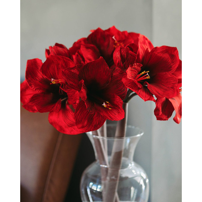 White Artificial Amaryllis 19.5”, Red