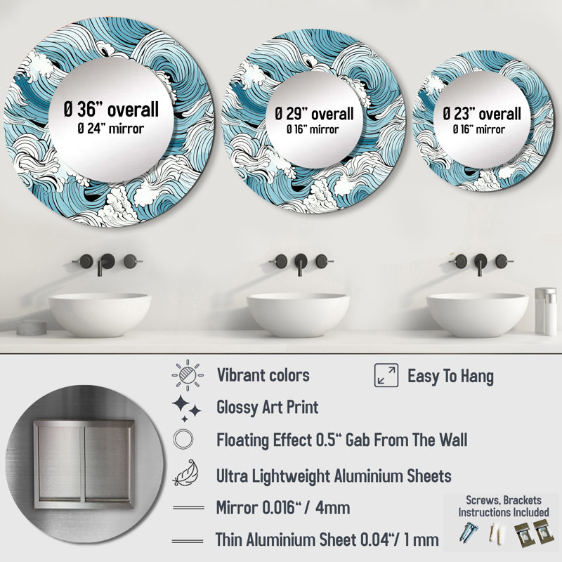 Metal Round Mirror, 23" x 23"