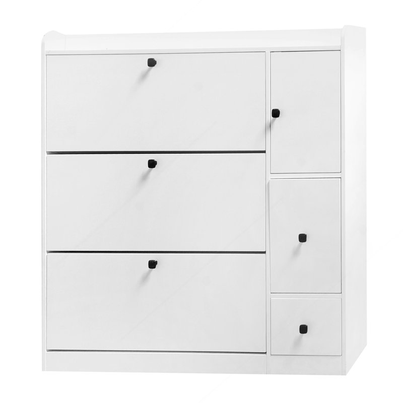 Armoire à chaussures polyvalente avec 3 tiroirs rabattables, rangement de rangement maximum avec tiroir, étagère à chaussures autoportante avec siège rétractable pour le couloir, blanc