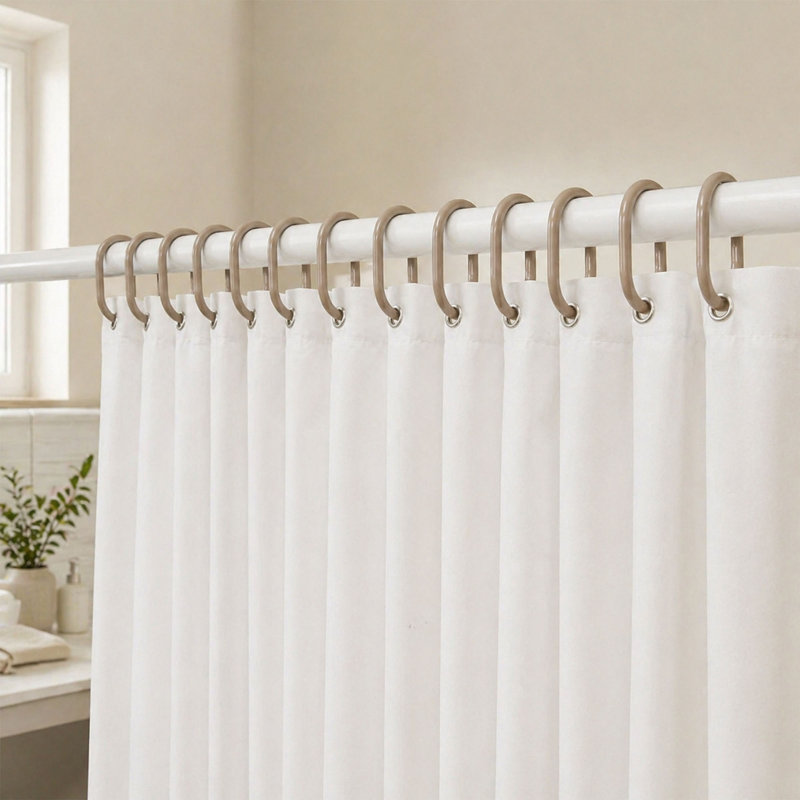 Solid Plastic Shower Curtain Hooks Rings, Taupe