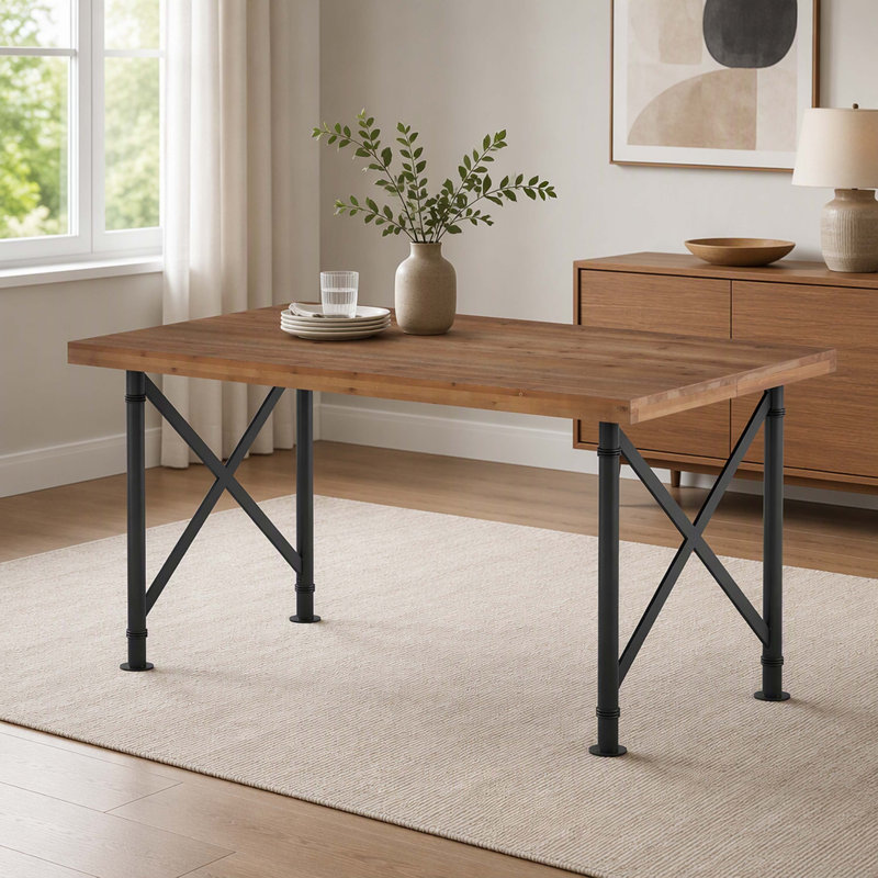 63 Inch Rectangular Solid Wood Dining Table for 4-6, Kitchen Dinner Table with Decorative X-Shaped Support Legs