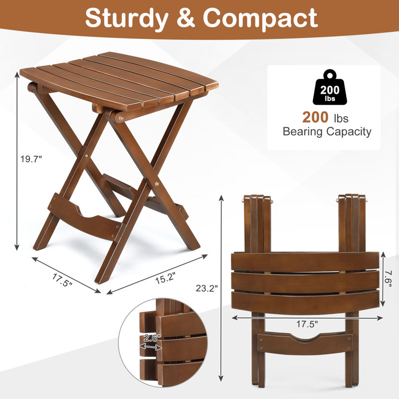 Wood Patio Folding Side Table, Brown