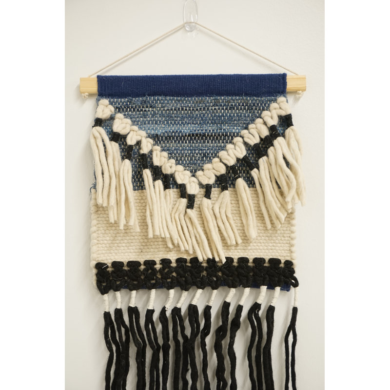 Applique murale en laine et coton macramé avec tringle incluse