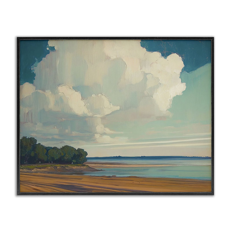 Nuage sur une plage étendue, estampe numérique, conception d'Elara Yasna, H 16 po x l 20 po, Giclée encadrée noir minuit