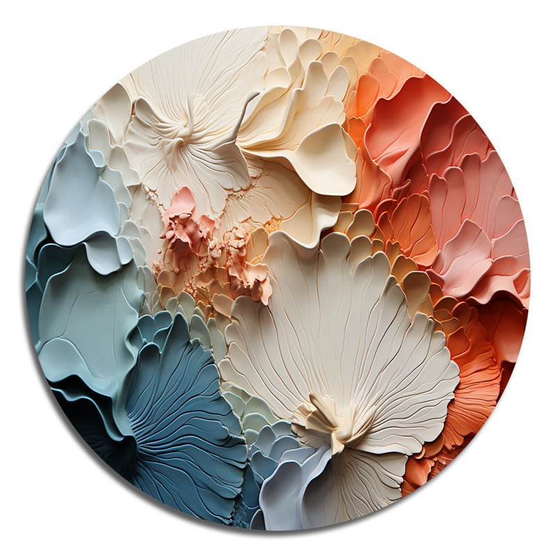 «Beige et orange Custards Collage II», art mural rond en métal abstrait, H 29 po x l 29 po