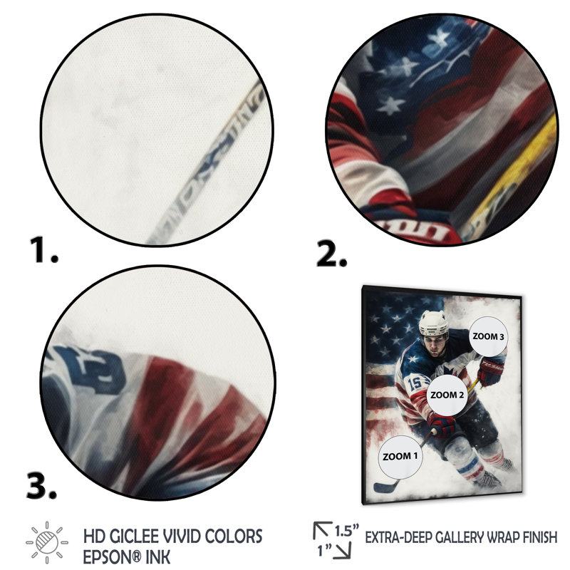 Hockey sur glace II - impression sur toile, Cadre photo noir, H 40 po x l 30 po x P 1,5 po