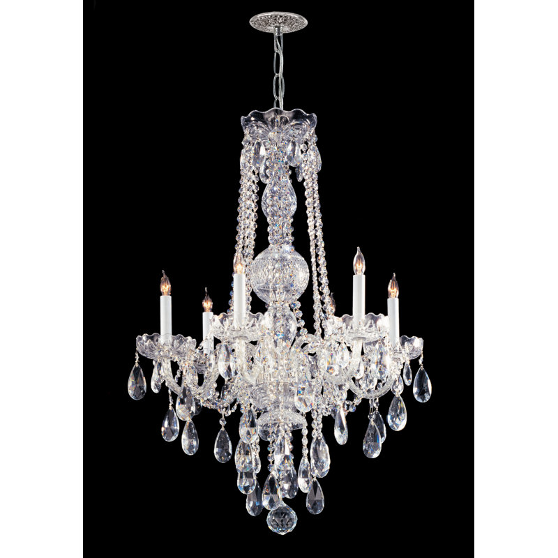 Lustre traditionnel / classique à 6 lumières de style bougie Careen, Poli à la main, Chrome poli