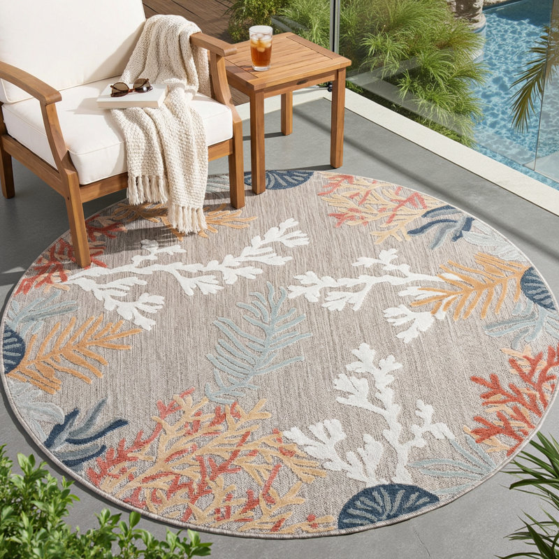 Tapis d'intérieur / extérieur tissé à la machine Jamila, Rond 5 pi 3 po