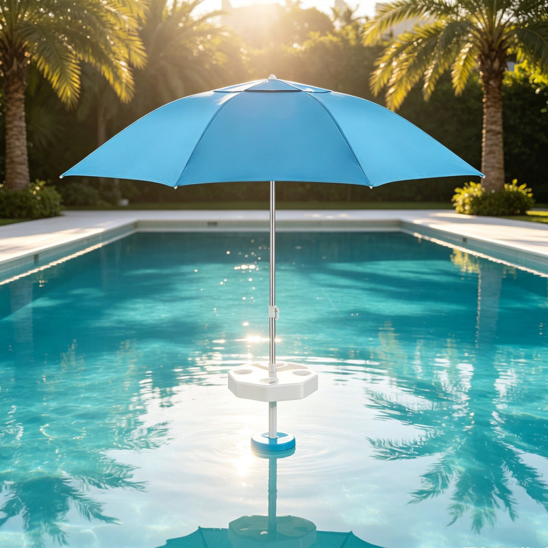 Parasol de piscine flottant avec base et porte-gobelets - Table d'ombrage portable pour piscine, plage et lac avec sac de transport