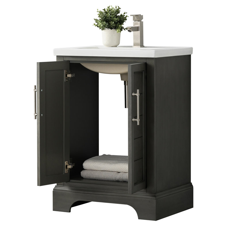 Vannes 24" Single Sink Freestanding Bathroom Vanity with Ceramic Top , Silver Gray