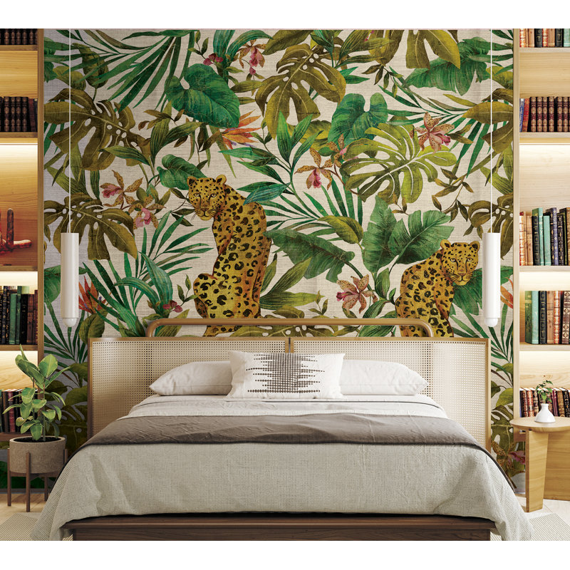 Grass Cloth Floral Wall Mural, Linen