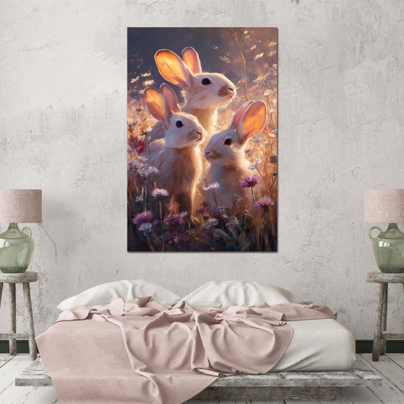 Décoration murale en toile de grand lapin Timuba, reproduction d'art sur toile, Printemps de lapin, impression sur toile encadrée 28 po x 40 po