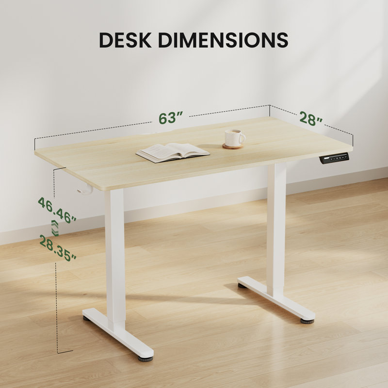 Bureau pour travailler debout rectangulaire réglable en hauteur 63 po x 28 po Ashwina, Naturel/noir