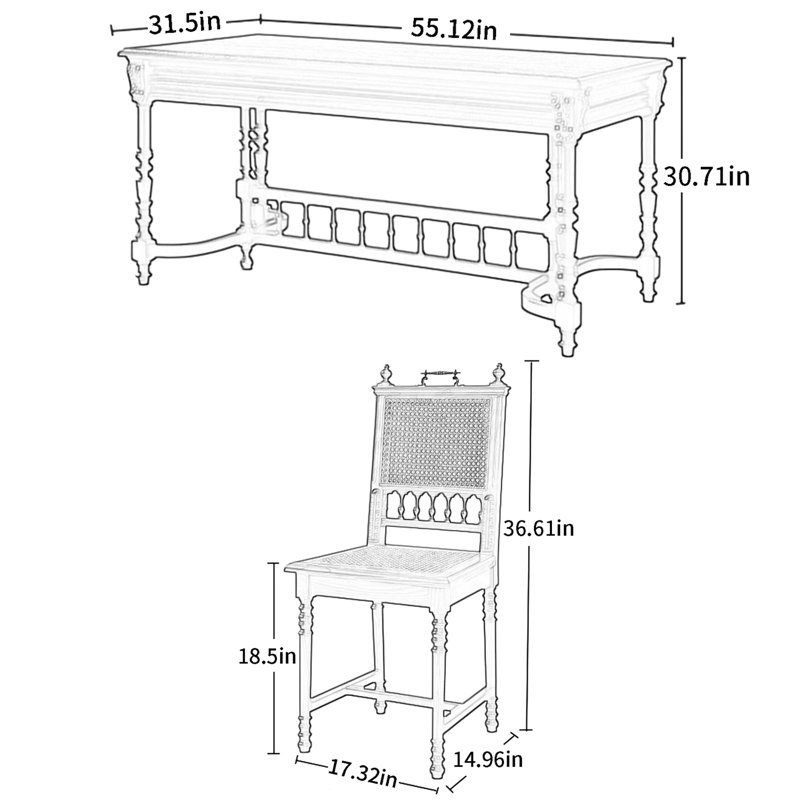 4 - Person Solid Wood Top Trestle Dining Set, 30.71"H x 55.12"L x 31.5"W
