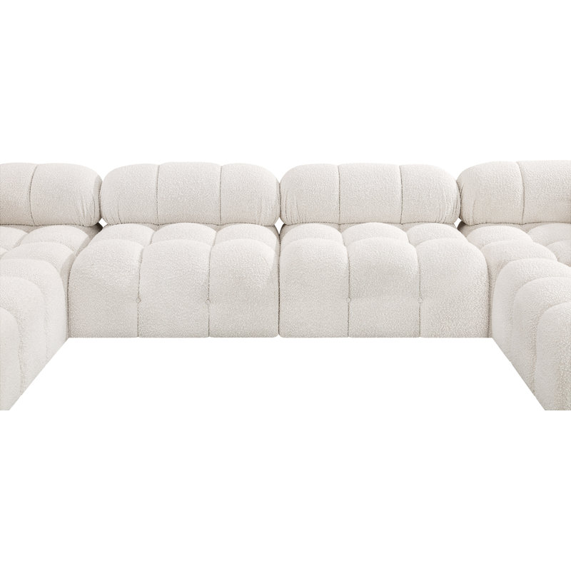 Ames 136" Upholstered Sectional, Cream Boucle Fabric