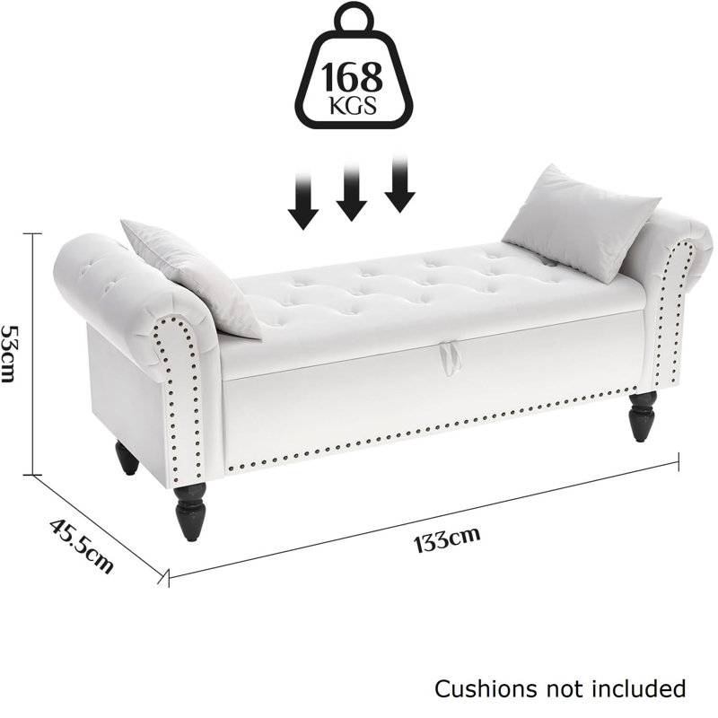 133cm Wide Velvet Standard Ottoman, White