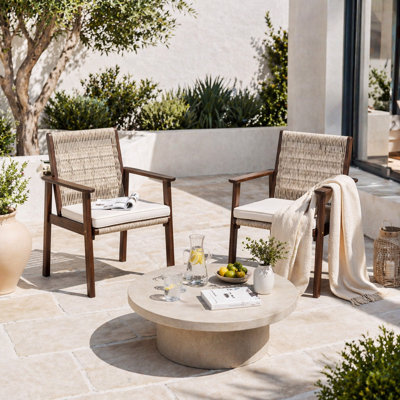 Chaise de salle à manger d'extérieur, chaises de patio en bois d'acacia et rotin tissé en osier, siège de fauteuil d'extérieur
