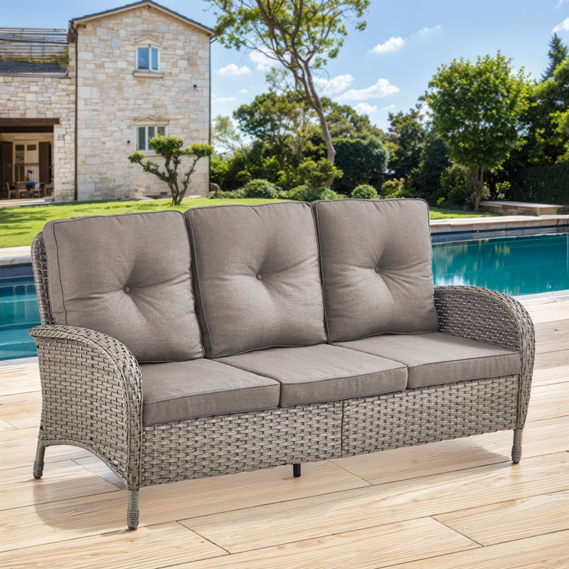 Valierius High-Quality 3-Seat Outdoor Wicker Sofa With Professional Outdoor Cushions - Durable, Comfortable Design For Patios, Gardens, And Porches