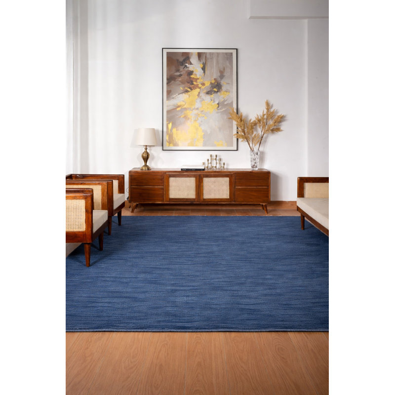 Sahale Hand Knotted Loom Wool Eco-Friendly Area Rugs  -  Rectangle, Blue Color, Plain Solid Design, High Pile Thick Handmade Anti Skid Area Rugs for Living Room, Bed Room