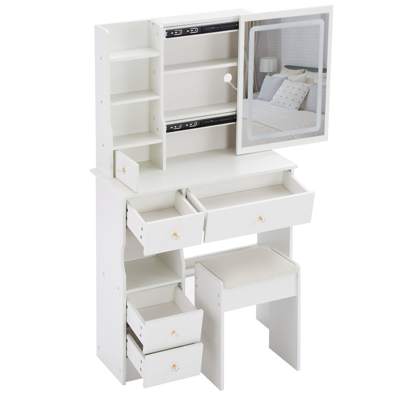 Petit meuble-lavabo 29,2 po avec tabouret de bureau et tabouret, Blanc