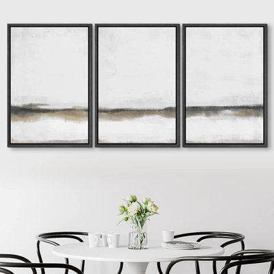 Tan Gray Abstract Simple & Minimalist Landscape Wall Art Framed On Canvas 3 Pieces Painting Print -  SIGNLEADER