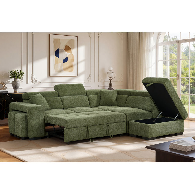 4 Seater Corner Sofa , Right Hand Facing, Olive Green Chenille