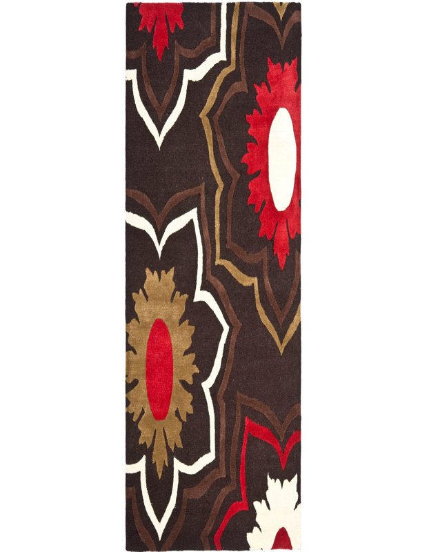 Tapis rouge / brun en laine / viscose touffeté à la main Candelo, Tapis de couloir 2 pi 6 po x 8 pi