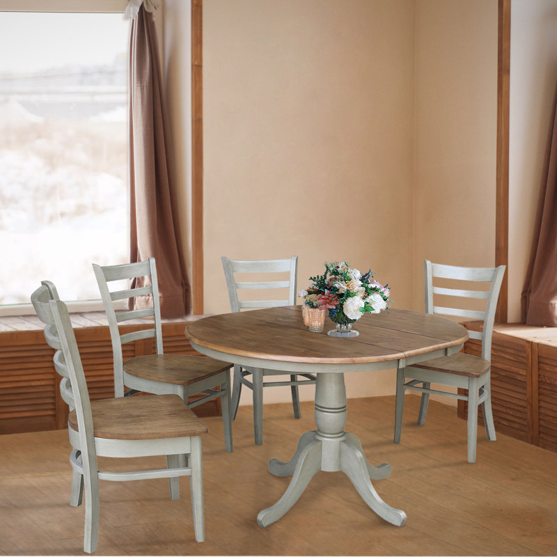 Echols Extendable Solid Wood Dining Set, Hickory/Stone, 5