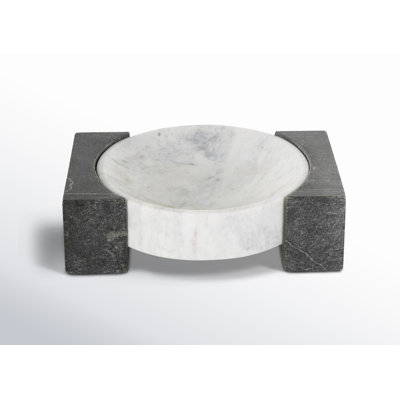 Cole And Grey Marble Round Geometric Tray With Black Rectangular Blocks