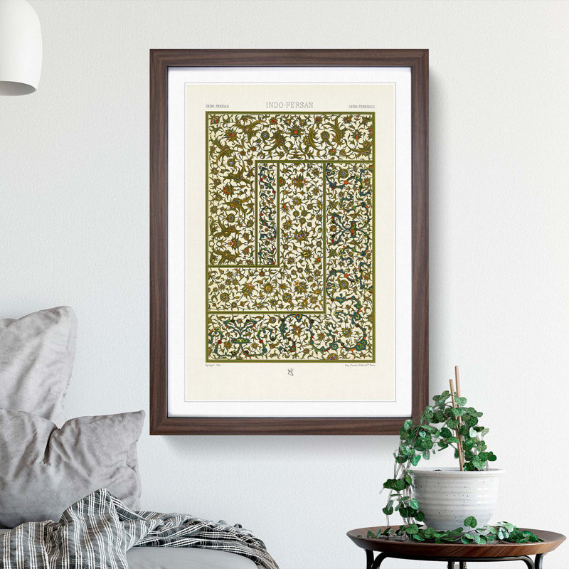 Indo-Persian Pattern with Flowers by Albert Racinet - Framed Print, 76cm H x 50cm W x 2cm D, Walnut